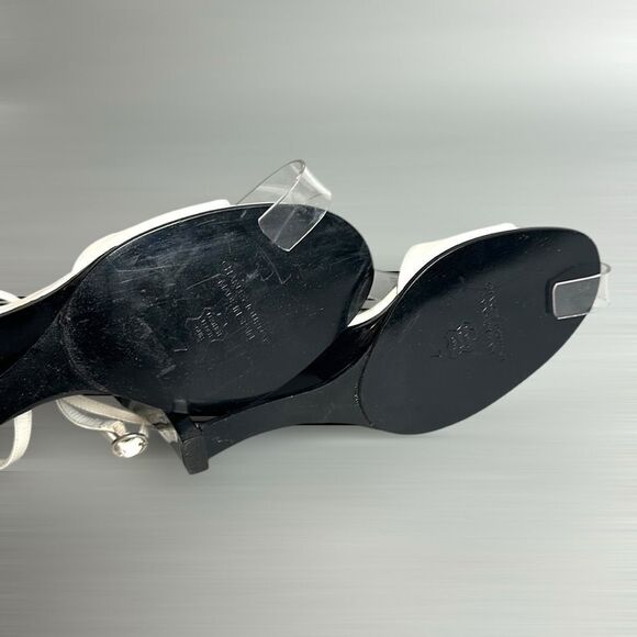 Charles Jourdan Paris White High Hill Mule Sandals Ankle Strap Made in Spain US7 - Picture 12 of 13